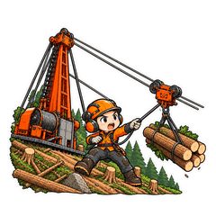 林業・森林作業員｜架線集材のスタンプ画像